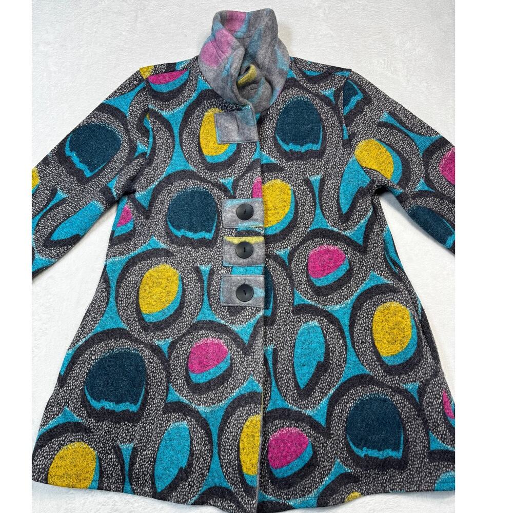Damee Abstract Wearable Art Fleece Coat Asymmetrical Funky Lagenlook Womens Sz S